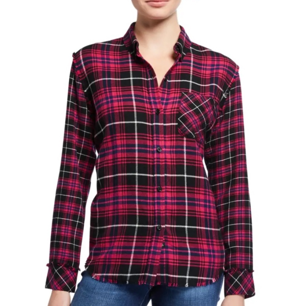 Rails Size Small Brock Plaid Raw Hem Flannel Butt… - image 1